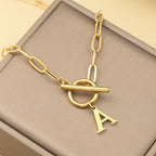Initial Letter Necklace — Paperclip Chain with Toggle Clasp