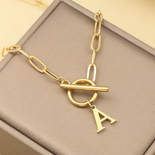 Initial Letter Necklace — Paperclip Chain with Toggle Clasp