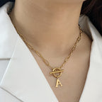 Initial Letter Necklace — Paperclip Chain with Toggle Clasp