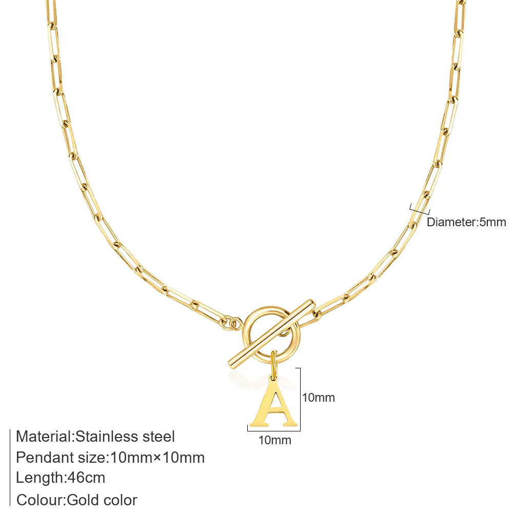 Initial Letter Necklace — Paperclip Chain with Toggle Clasp