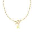 Initial Letter Necklace — Paperclip Chain with Toggle Clasp