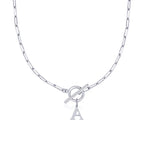 Initial Letter Necklace — Paperclip Chain with Toggle Clasp