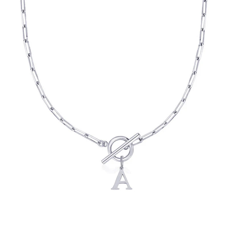 Initial Letter Necklace — Paperclip Chain with Toggle Clasp
