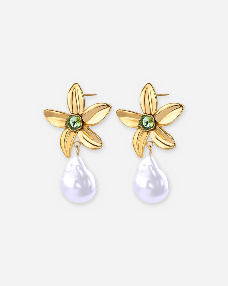 Flower Pearl-Look Drop Earrings