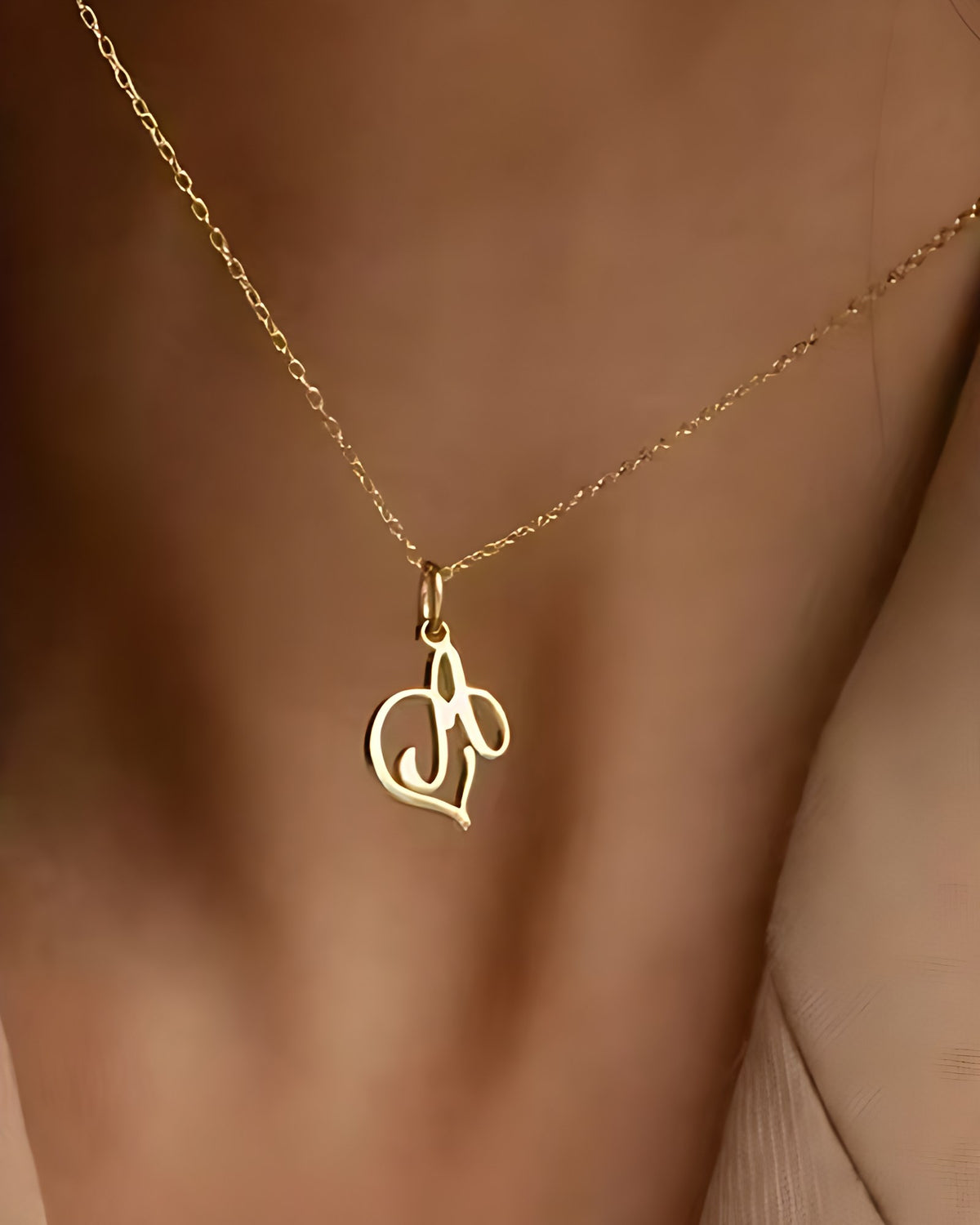 Heart Script Initial Necklace