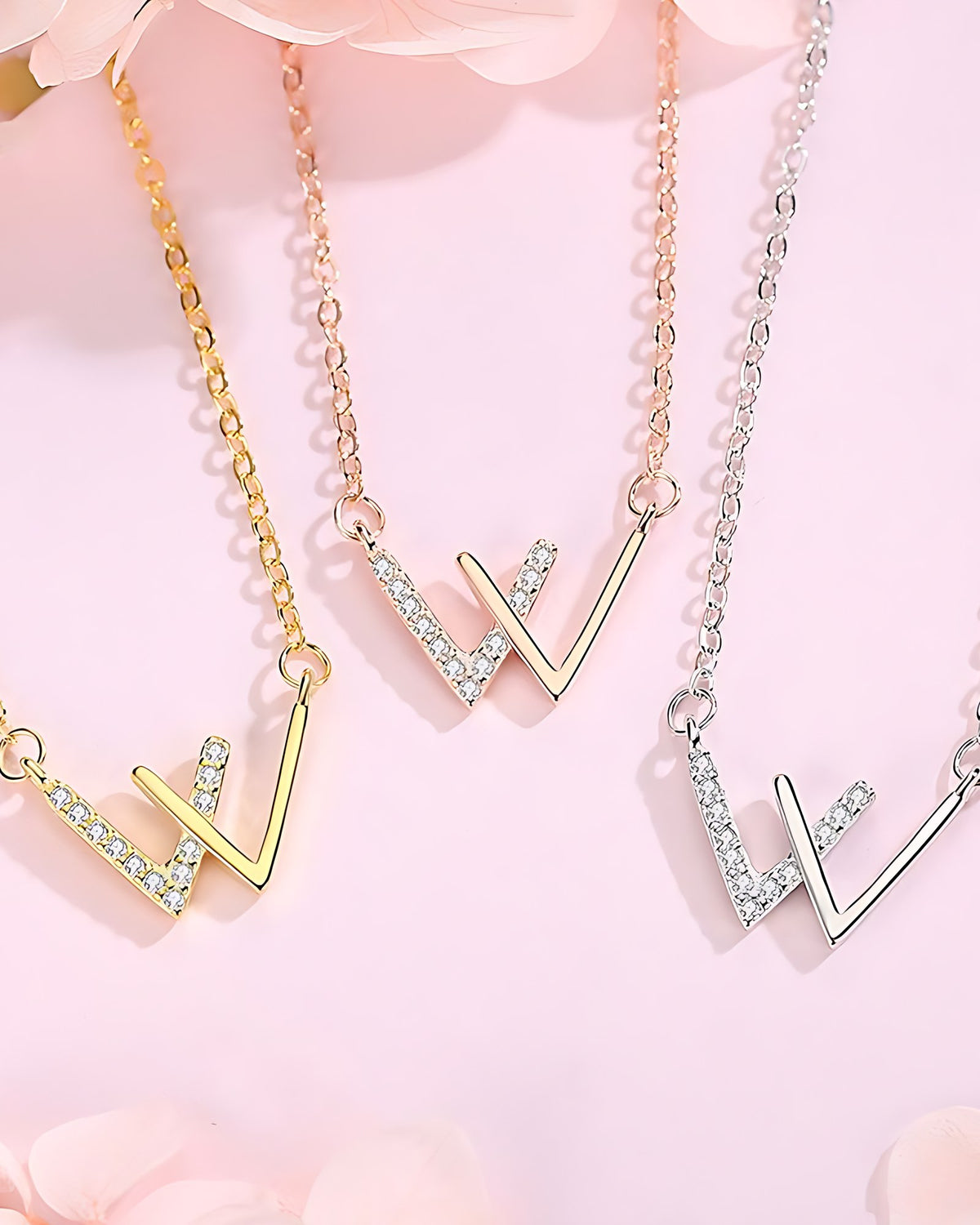 W Initial Necklace – 925 Silver CZ