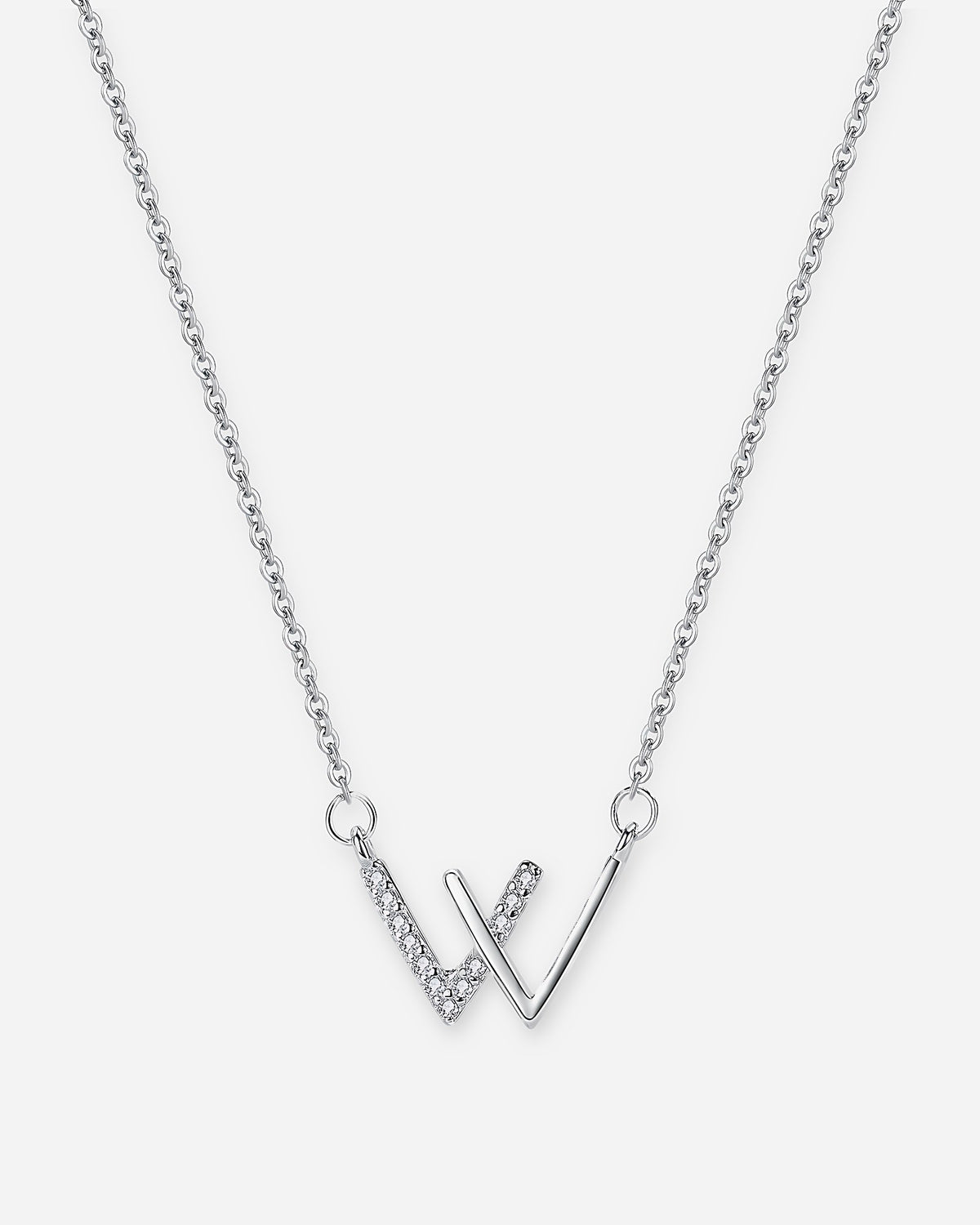 W Initial Necklace – 925 Silver CZ