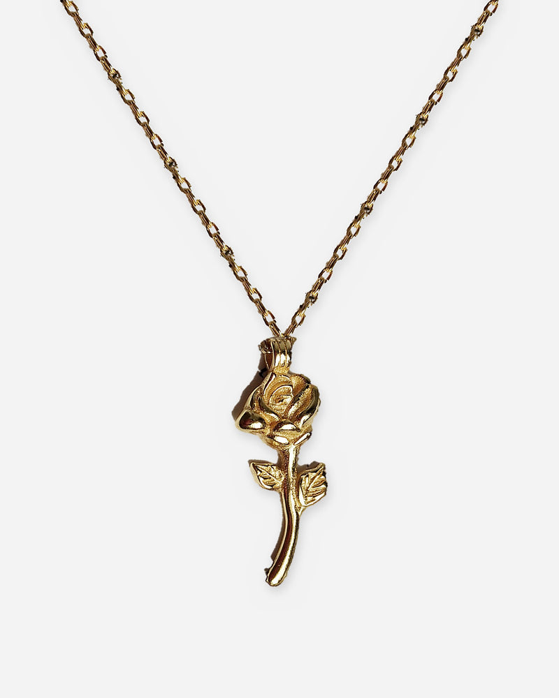 Gold Long Stem Rose Necklace