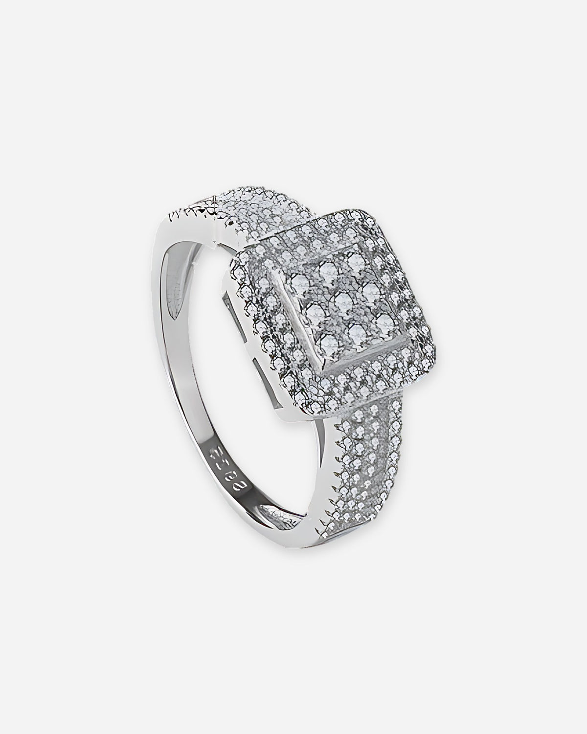 Square Pavé Sterling Silver Ring