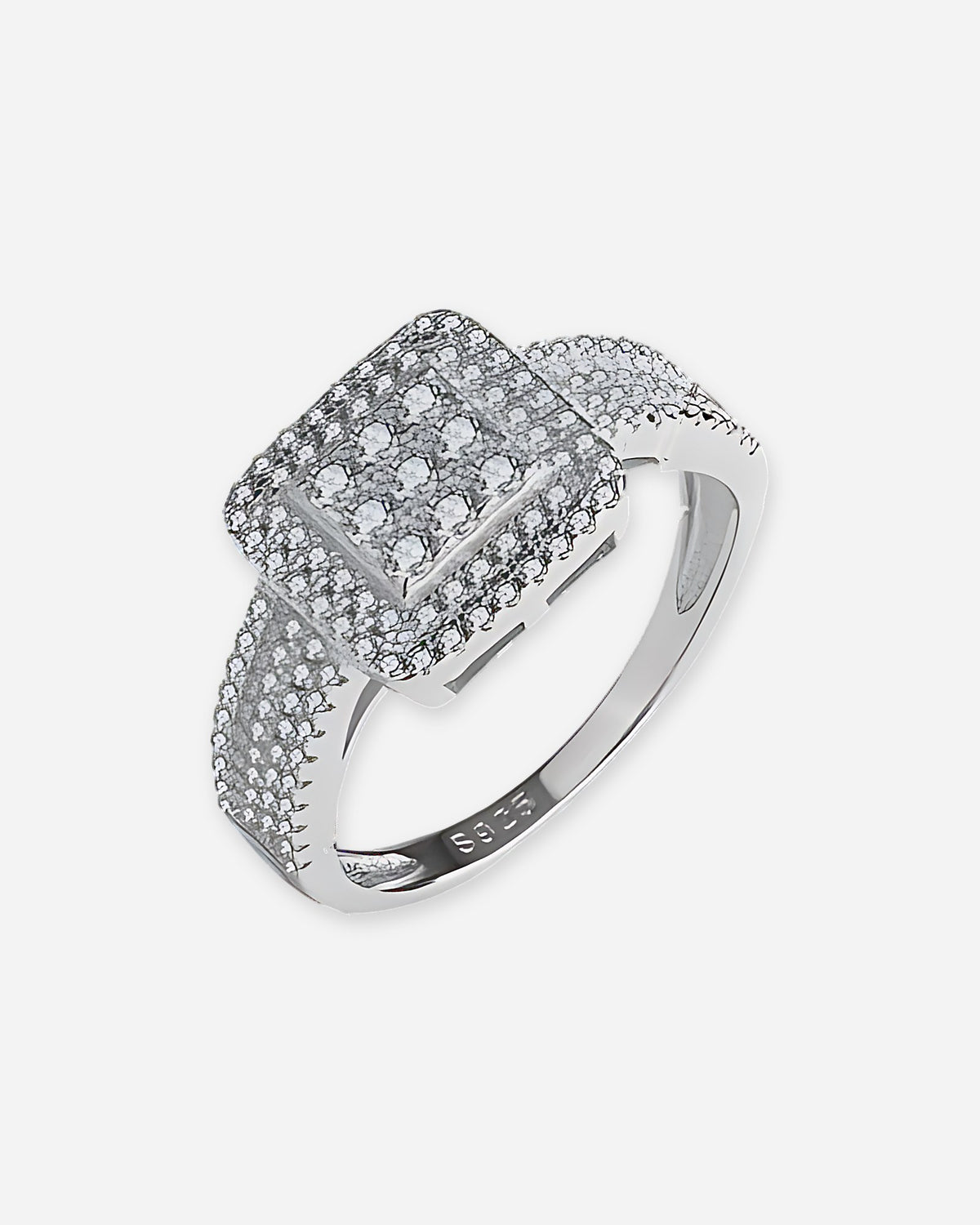 Square Pavé Sterling Silver Ring