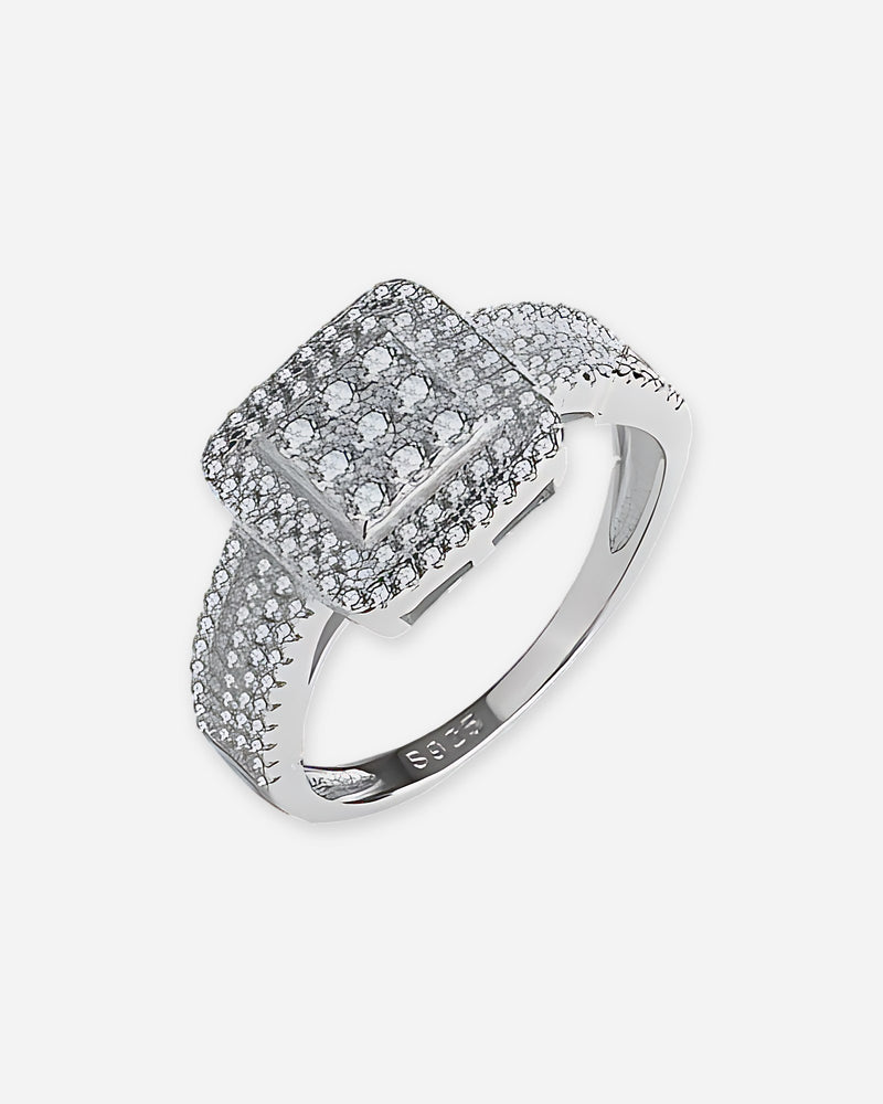 Square Pavé Sterling Silver Ring