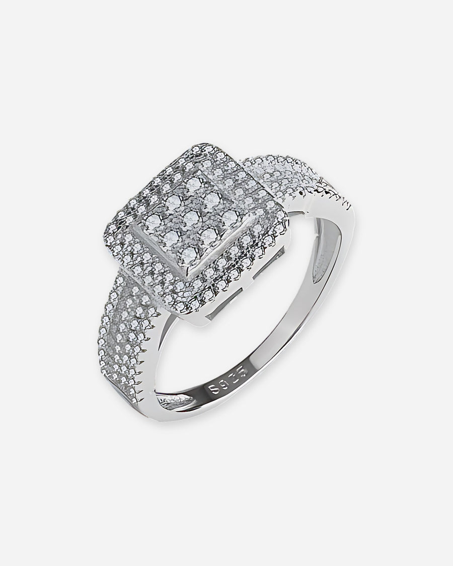 Square Pavé Sterling Silver Ring