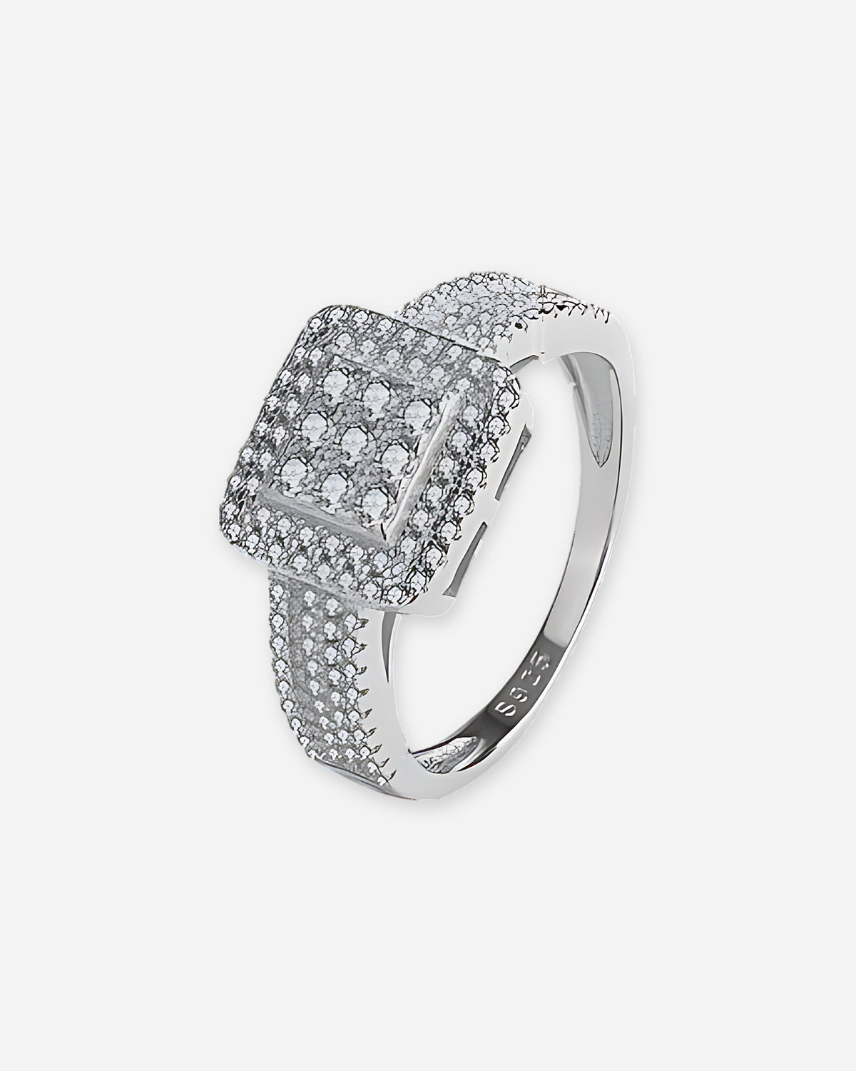 Square Pavé Sterling Silver Ring