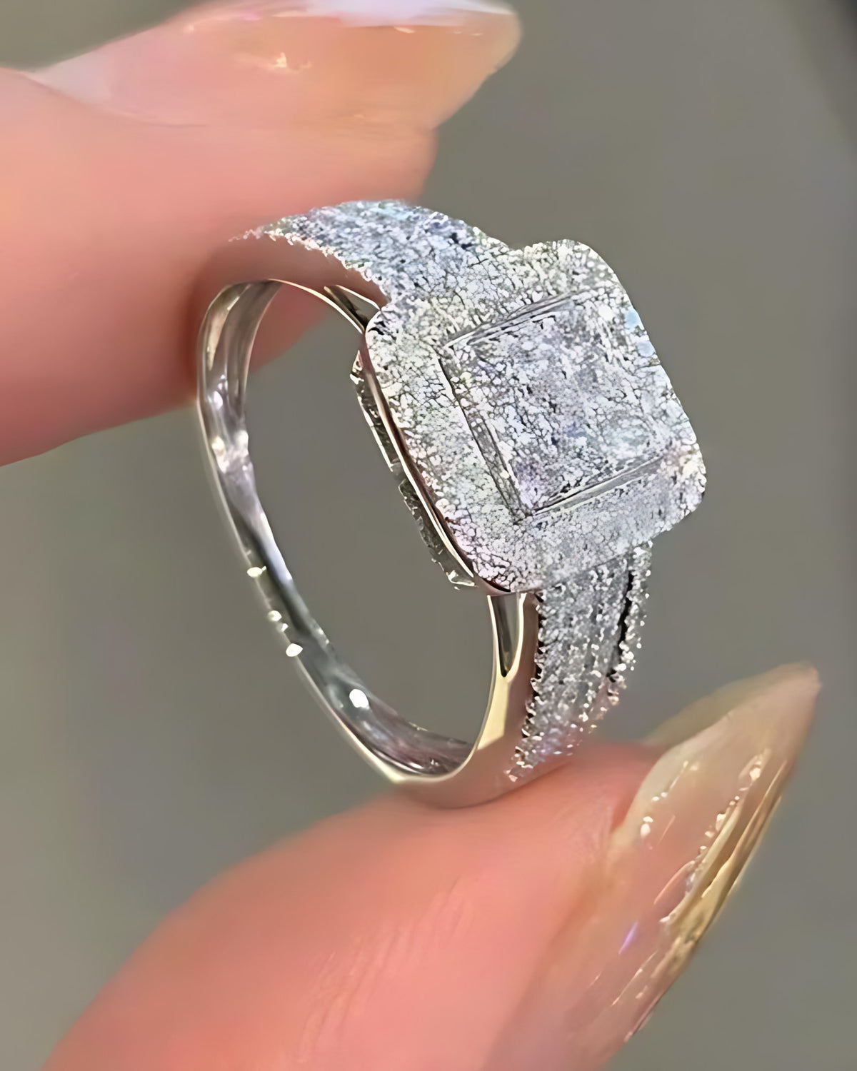 Square Pavé Sterling Silver Ring