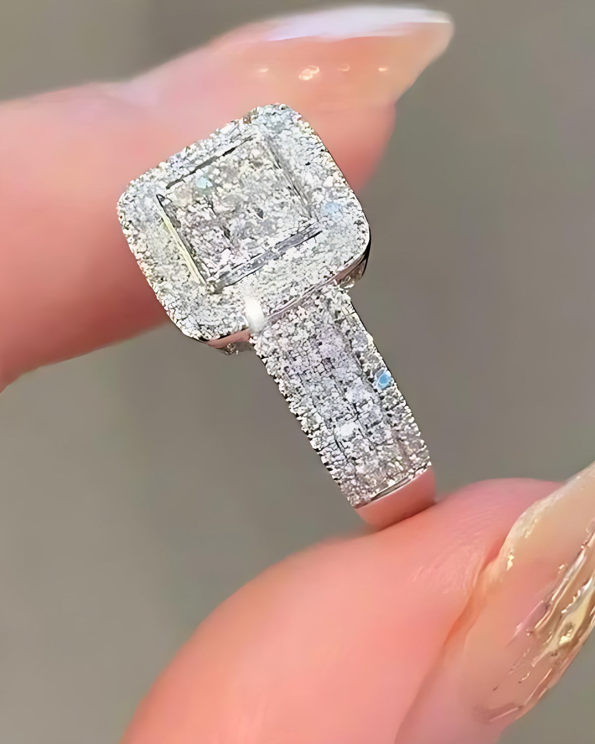 Square Pavé Sterling Silver Ring