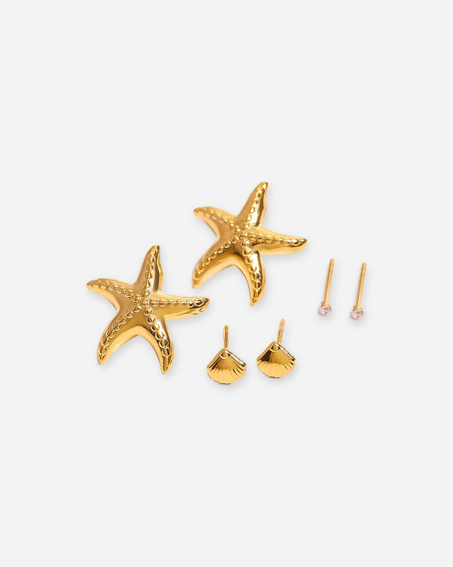 Starfish & Shell Stud Earring Set